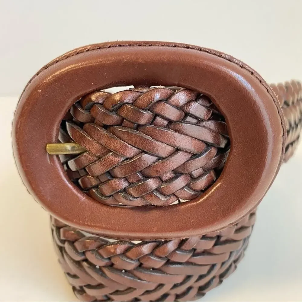 Vintage Statement Belt Brown Woven Leather Braided Y2K Eddie Bauer Womens Medium